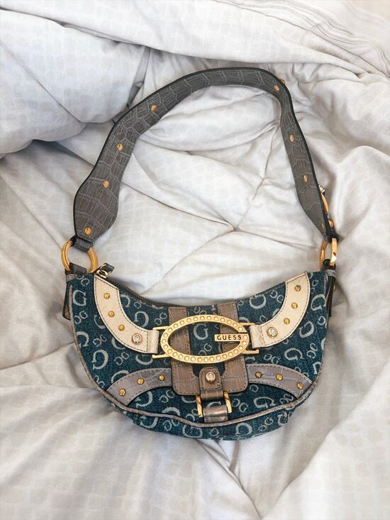 Guess Handbags - Guess RARE Y2K Vintage Shoulder Bag Monogram Denim Hardware Embellished Archive